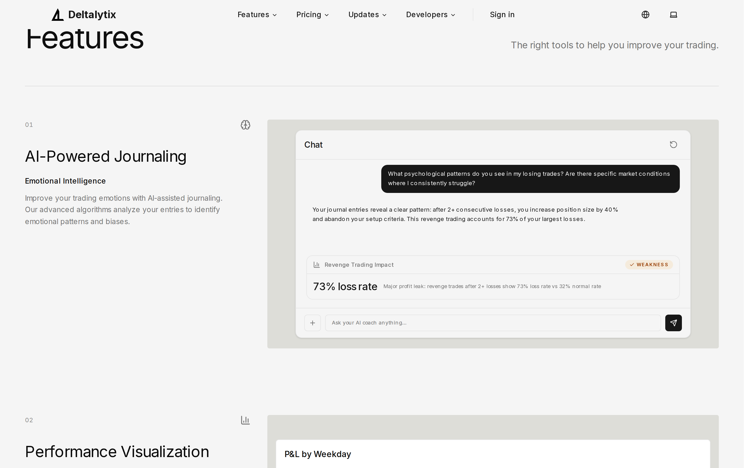 Staged AI coach demo with an insight card on the landing page